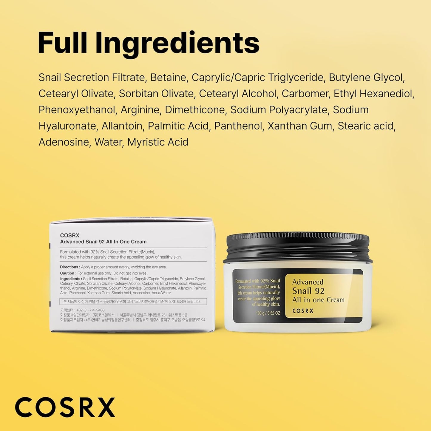 COSRX Snail Mucin 92% Face Moisturizer | 3.52 oz