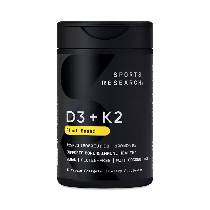 Sports Research D3 + K2, Plant-Based Vitamin D3 & K2, 60 Veggie Softgels