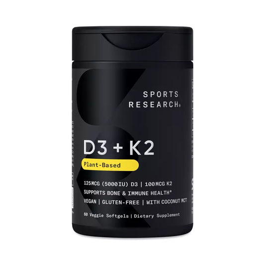 Sports Research D3 + K2, Plant-Based Vitamin D3 & K2, 60 Veggie Softgels