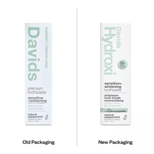 Davids Sensitive + Whitening Toothpaste, Natural Peppermint, Fluoride Free, 3 Pack