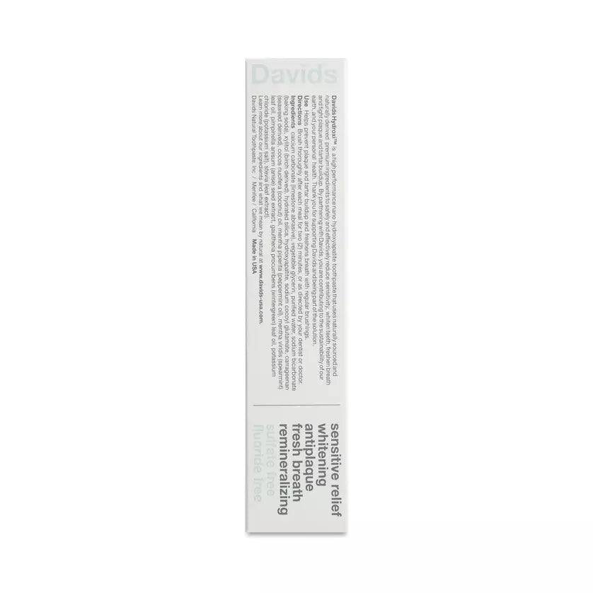 Davids Sensitive + Whitening Toothpaste, Natural Peppermint, Fluoride Free, 3 Pack