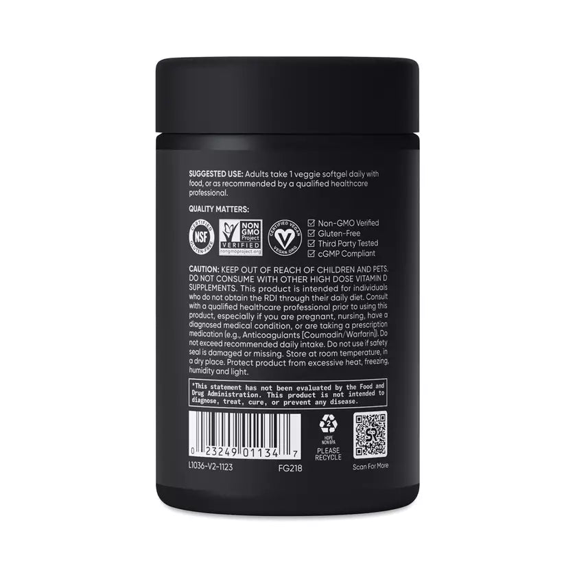 Sports Research D3 + K2, Plant-Based Vitamin D3 & K2, 60 Veggie Softgels