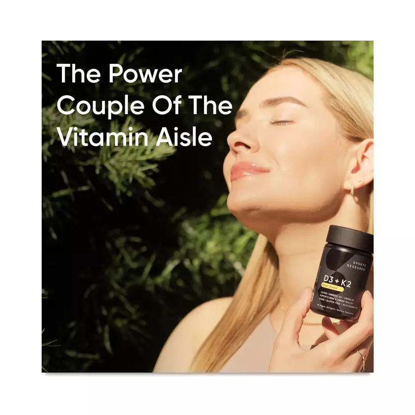 Sports Research D3 + K2, Plant-Based Vitamin D3 & K2, 60 Veggie Softgels