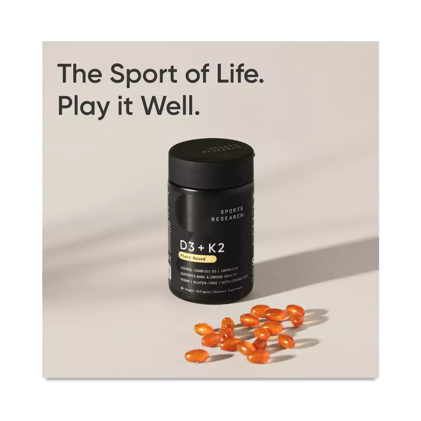 Sports Research D3 + K2, Plant-Based Vitamin D3 & K2, 60 Veggie Softgels