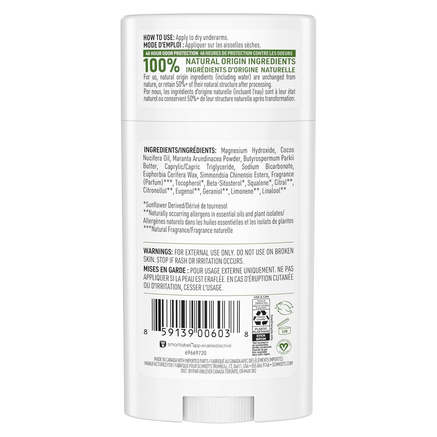 Schmidt's Aluminum-Free Vegan Deodorant Bergamot & Lime | 2.65 oz | 2-Pack