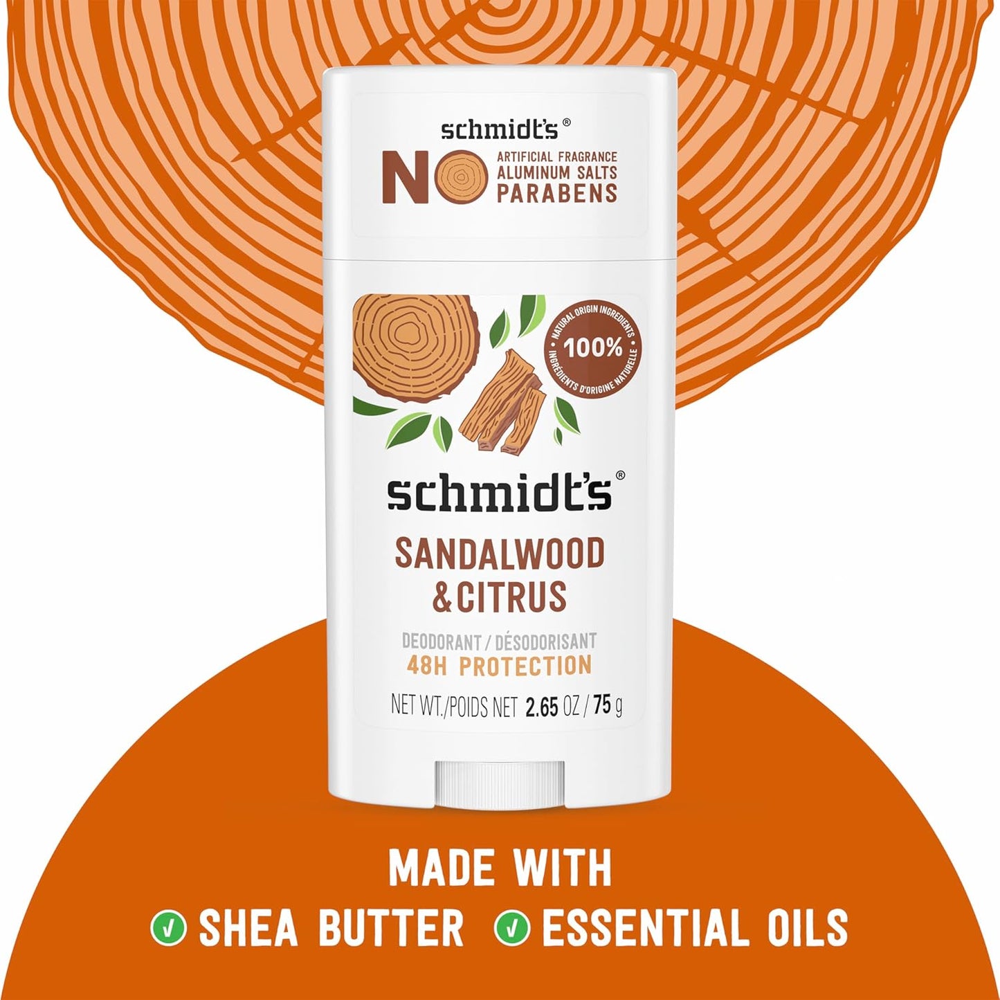 Schmidt's Aluminum-Free Vegan Deodorant Sandalwood & Citrus | 2.65 oz | 2-Pack
