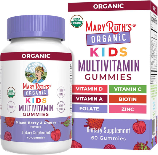 MaryRuth's Kids Organic Multivitamin Gummies | Mixed Bery & Cherry | 60 Count