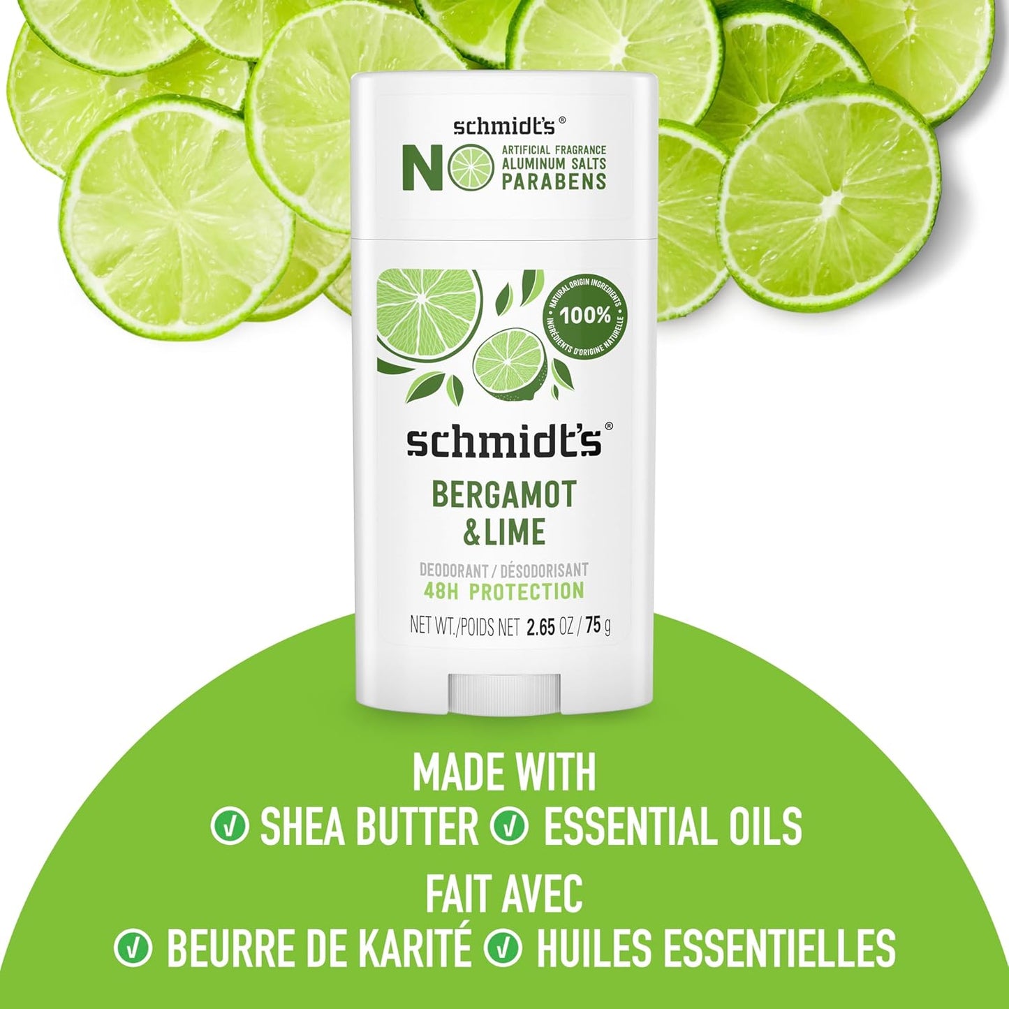 Schmidt's Aluminum-Free Vegan Deodorant Bergamot & Lime | 2.65 oz | 2-Pack