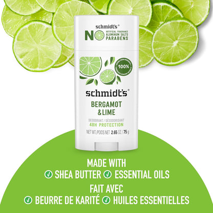 Schmidt's Aluminum-Free Vegan Deodorant Bergamot & Lime | 2.65 oz | 2-Pack