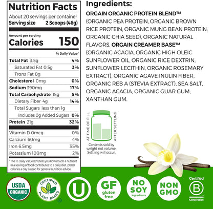 Orgain Organic Vegan Protein Powder Vanilla Bean | 2.03 lb