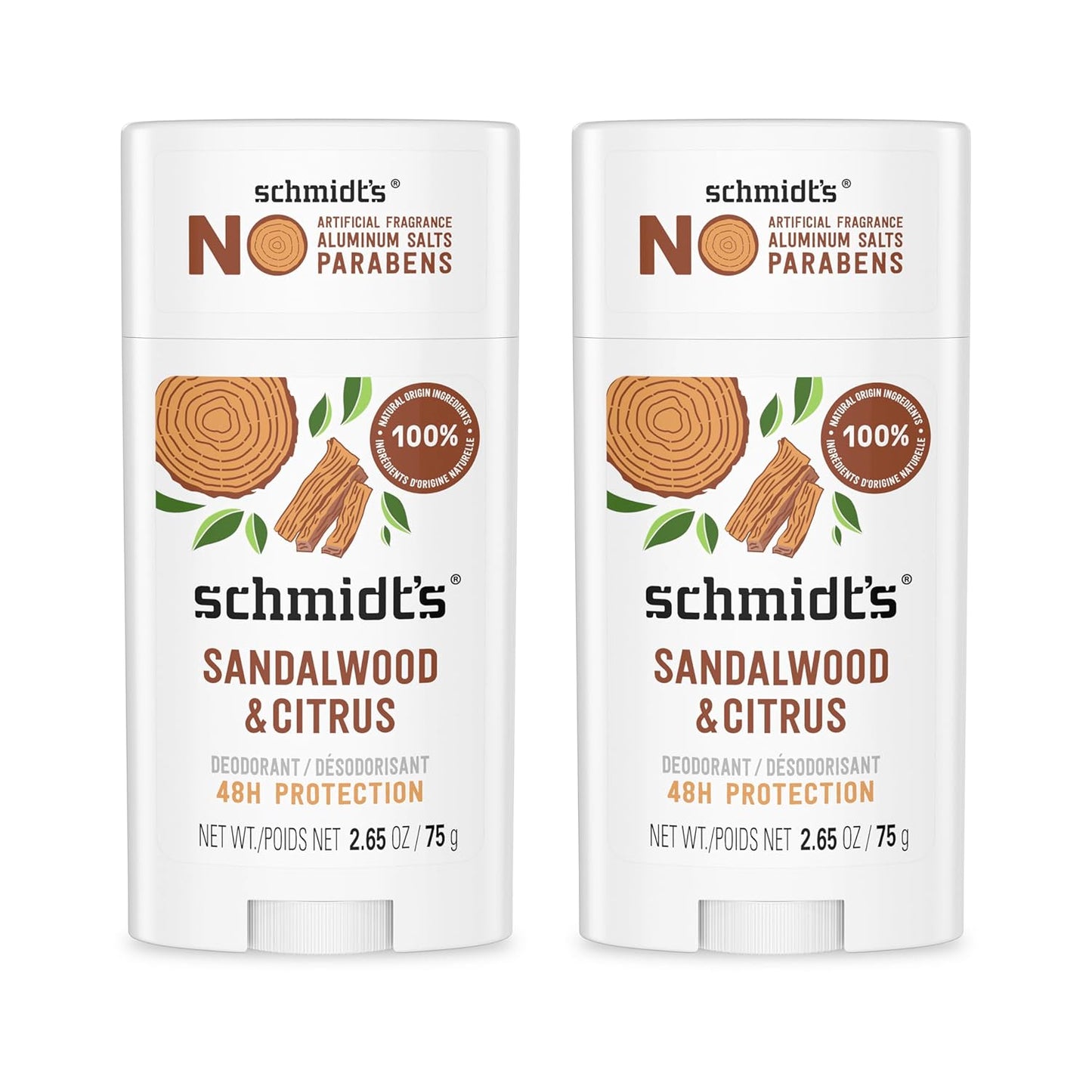 Schmidt's Aluminum-Free Vegan Deodorant Sandalwood & Citrus | 2.65 oz | 2-Pack
