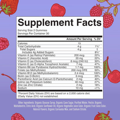 MaryRuth's Kids Organic Multivitamin Gummies | Mixed Bery & Cherry | 60 Count