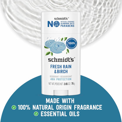 Schmidt's Aluminum-Free Vegan Deodorant Fresh Rain & Birch | 2.65 oz | 2-Pack