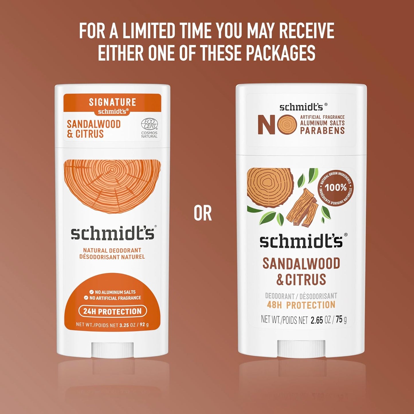 Schmidt's Aluminum-Free Vegan Deodorant Sandalwood & Citrus | 2.65 oz | 2-Pack