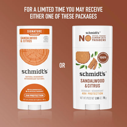 Schmidt's Aluminum-Free Vegan Deodorant Sandalwood & Citrus | 2.65 oz | 2-Pack