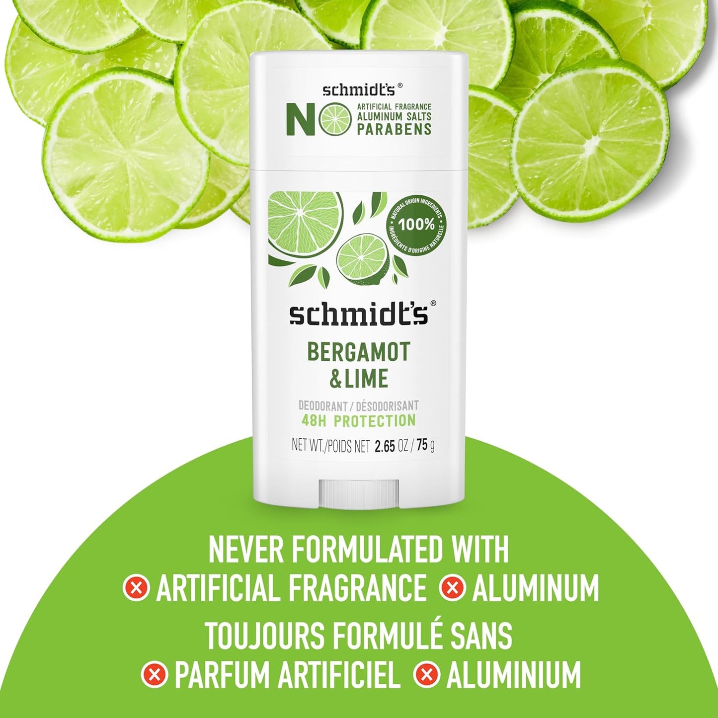Schmidt's Aluminum-Free Vegan Deodorant Bergamot & Lime | 2.65 oz | 2-Pack