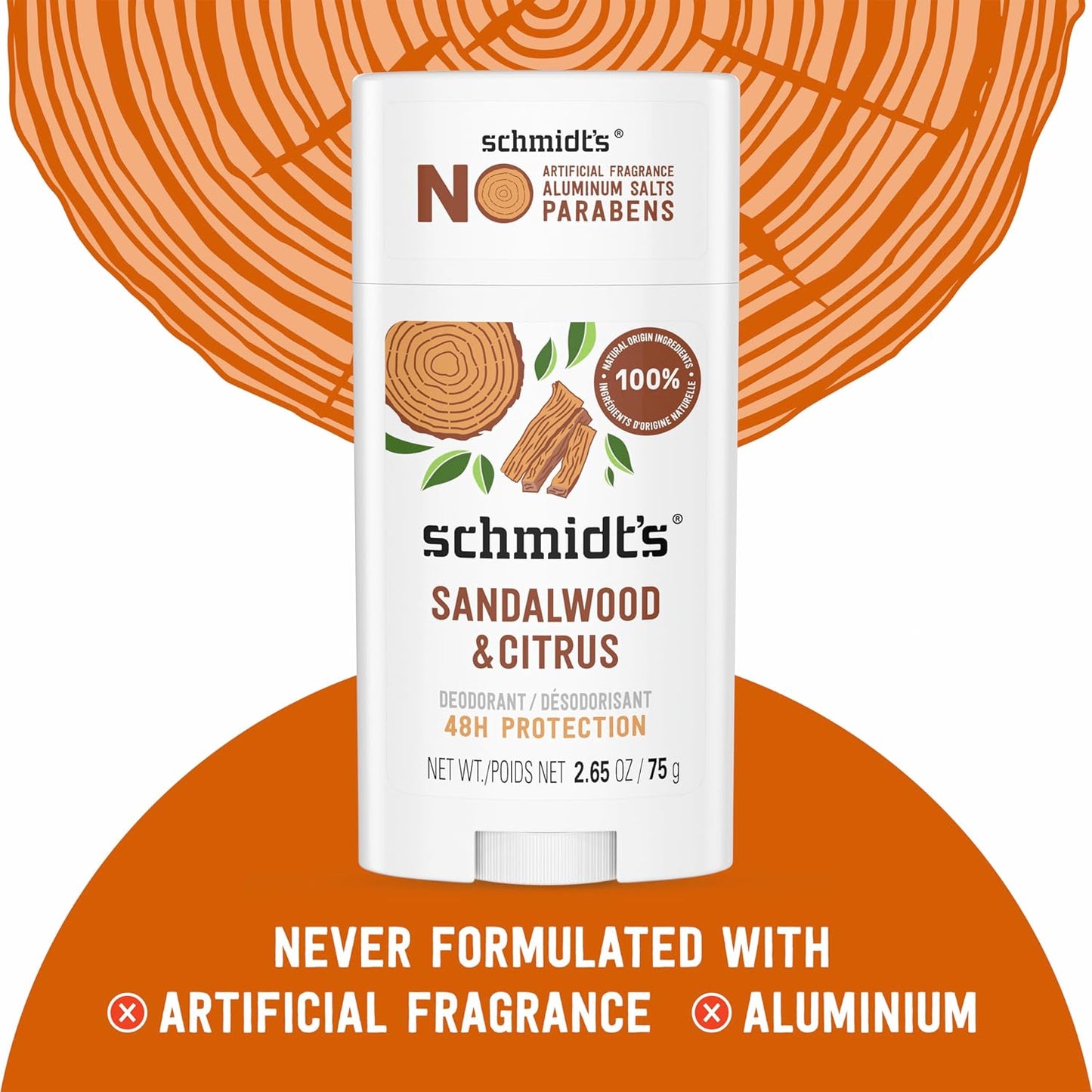 Schmidt's Aluminum-Free Vegan Deodorant Sandalwood & Citrus | 2.65 oz | 2-Pack
