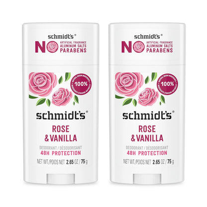 Schmidt's Aluminum-Free Vegan Deodorant Rose & Vanilla | 2.65 oz | 2-Pack
