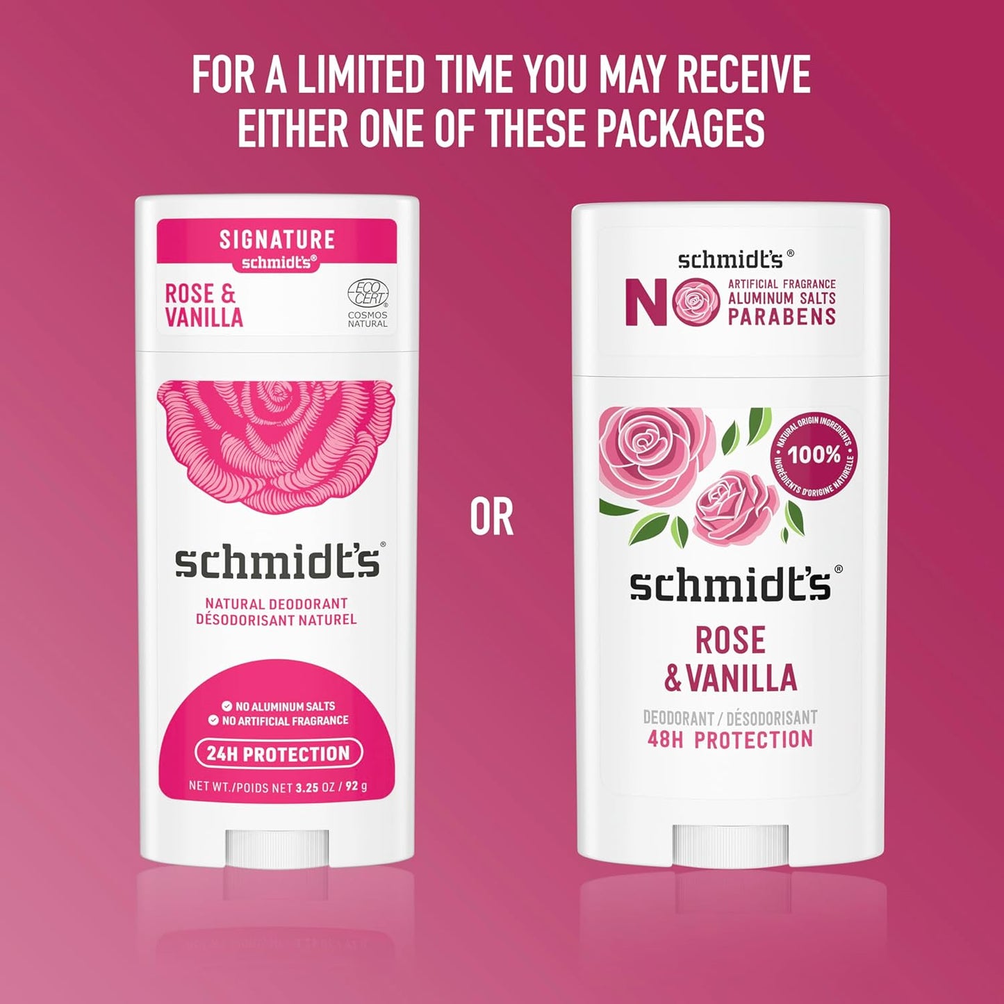 Schmidt's Aluminum-Free Vegan Deodorant Rose & Vanilla | 2.65 oz | 2-Pack