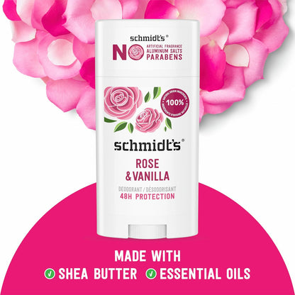 Schmidt's Aluminum-Free Vegan Deodorant Rose & Vanilla | 2.65 oz | 2-Pack