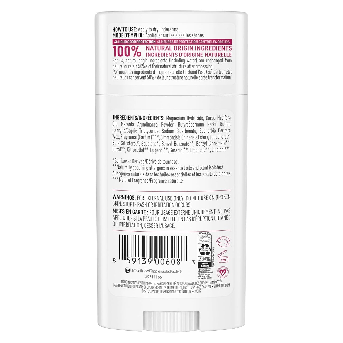 Schmidt's Aluminum-Free Vegan Deodorant Rose & Vanilla | 2.65 oz | 2-Pack