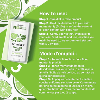 Schmidt's Aluminum-Free Vegan Deodorant Bergamot & Lime | 2.65 oz | 2-Pack