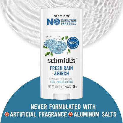Schmidt's Aluminum-Free Vegan Deodorant Fresh Rain & Birch | 2.65 oz | 2-Pack