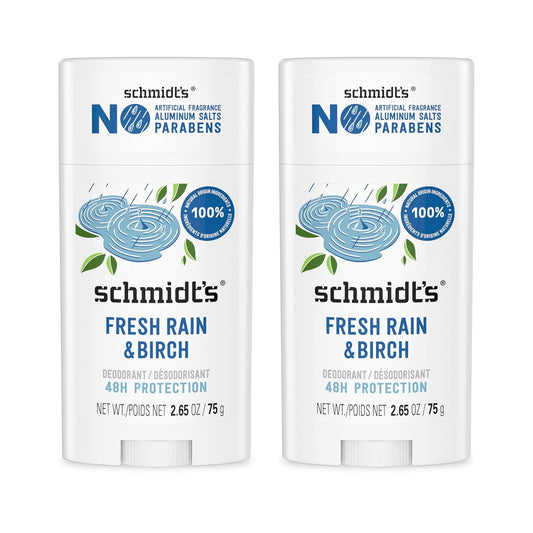 Schmidt's Aluminum-Free Vegan Deodorant Fresh Rain & Birch | 2.65 oz | 2-Pack