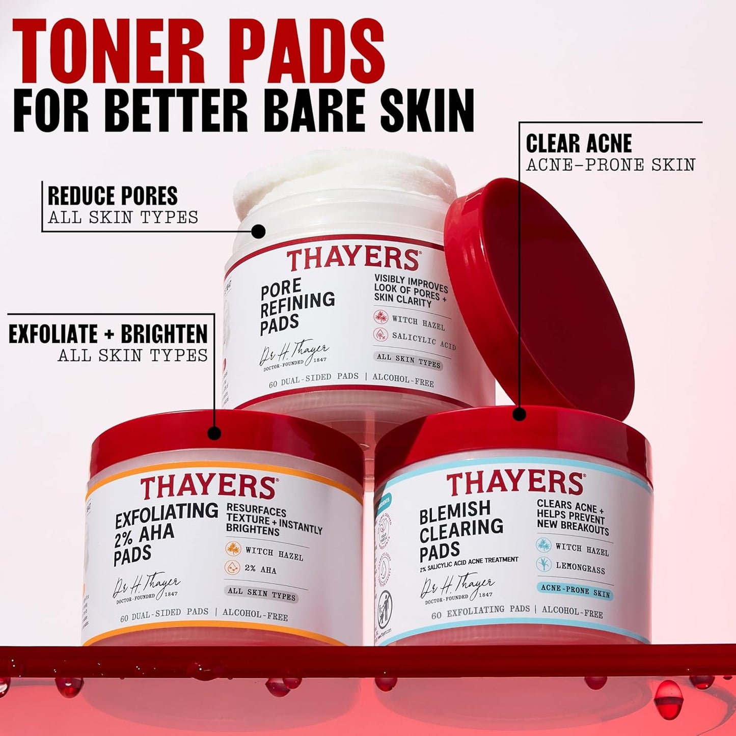 THAYERS Blemish Clearing Acne Pads | 60 Count