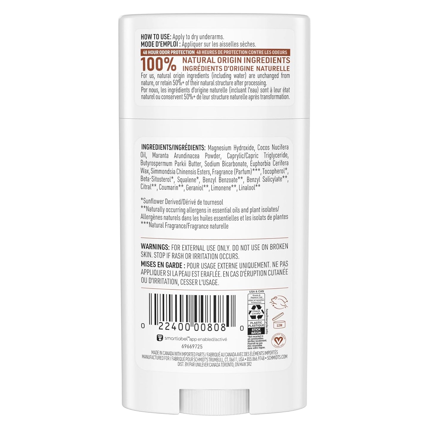 Schmidt's Aluminum-Free Vegan Deodorant Sandalwood & Citrus | 2.65 oz | 2-Pack