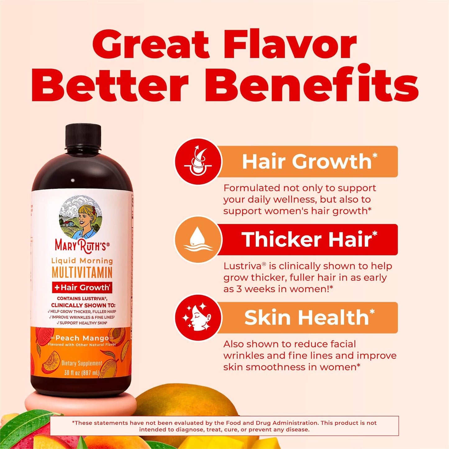 MaryRuth's Liquid Multivitamin + Hair Growth | Peach Mango