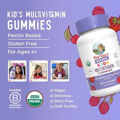 MaryRuth's Kids Organic Multivitamin Gummies | Mixed Bery & Cherry | 60 Count