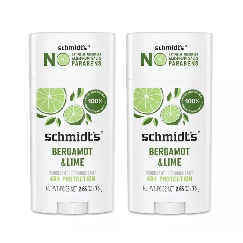 Schmidt's Aluminum-Free Vegan Deodorant Bergamot & Lime | 2.65 oz | 2-Pack