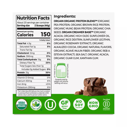 Orgain Organic Vegan Protein Powder Creamy Chocolate Fudge | 2.03 lb