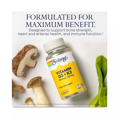 Solaray Vitamin D3 + K2 125 mcg (5000 IU) & 50 mcg MK-7, 120 VegCaps