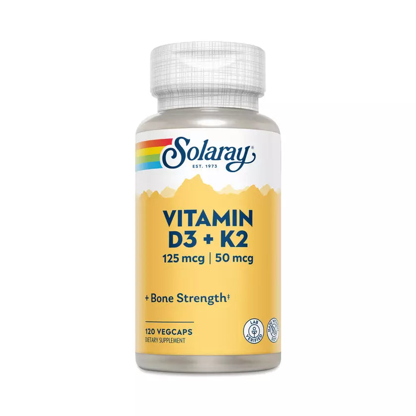 Solaray Vitamin D3 + K2 125 mcg (5000 IU) & 50 mcg MK-7, 120 VegCaps
