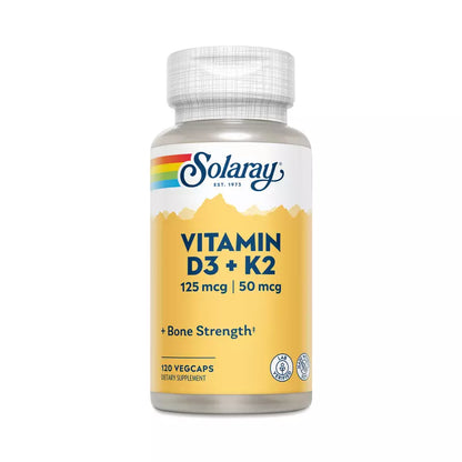 Solaray Vitamin D3 + K2 125 mcg (5000 IU) & 50 mcg MK-7, 120 VegCaps